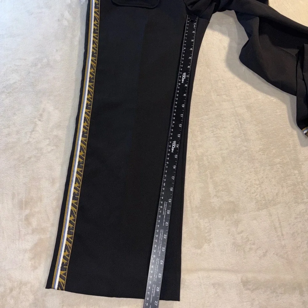 Zara Basic Black Wide Leg Side Stripe Trousers Gold Geometric Tape Small